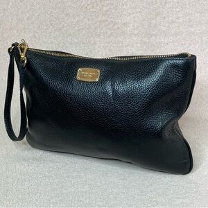 Michael Kors Pebbled Leather Jet Set Travel Wristlet Pouch-Black/Gold-MICHAEL